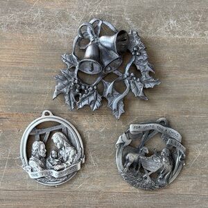 Vintage pewter Christmas ornaments